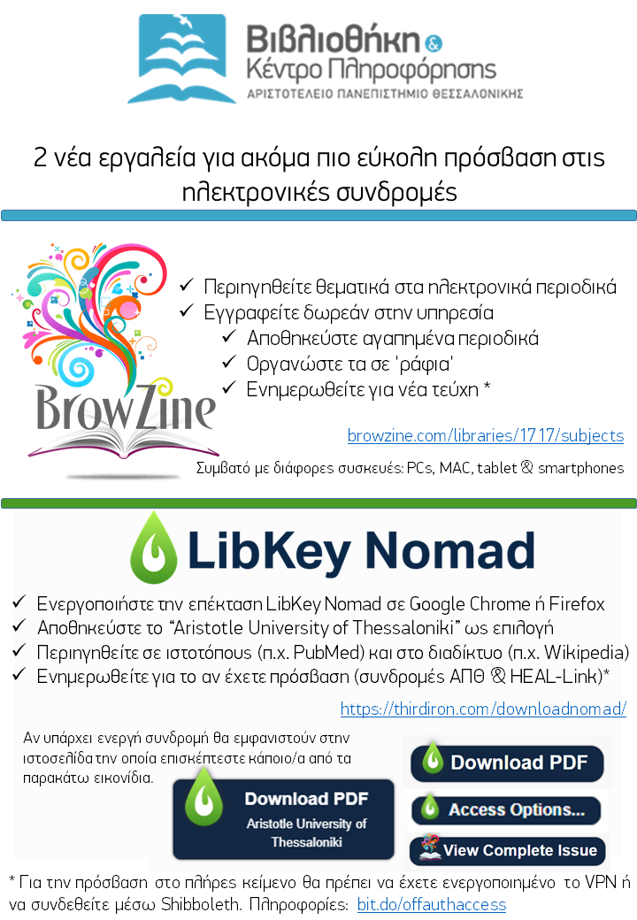 Ενημερωτική αφίσα για τα εργαλεία Browzine & LibKey Nomad