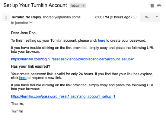 Δείγμα οθόνης: Turnitin - Set up your Turnitin Account