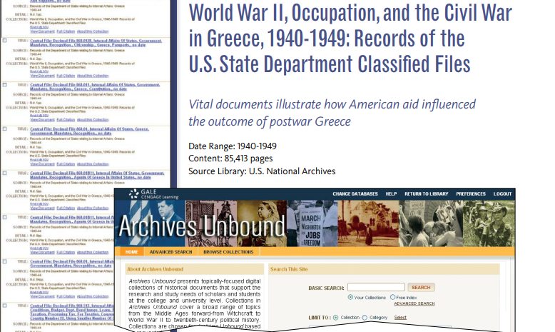 Δεύτερος Παγκόσμιος Πόλεμος, Κατοχή και Εμφύλιος Πόλεμος στην Ελλάδα, 1940-1949: Αρχεία Διαβαθμισμένων Αρχείων του Υπουργείου Εξωτερικών των ΗΠΑ