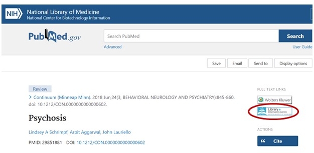 Δείγμα οθόνης από την PubMed όπου φαίνεται στα δεξιά ο λογότυπος της ΒΚΠ ΑΠΘ.